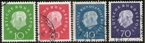 Alemania Federal Serie X 4 Sellos Usados Pte. Heuss Año 1959