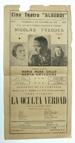 Cine Teatro Alberdi Programa Pcia. Salta 1947 (a)