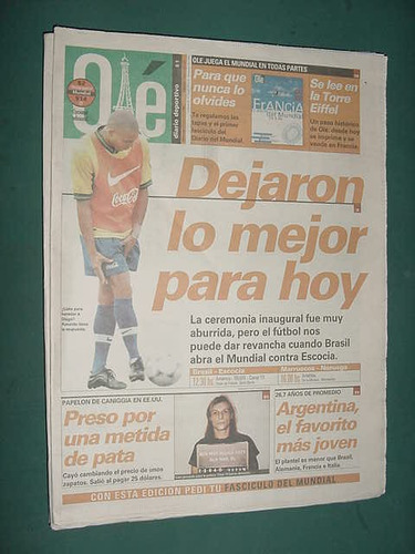 Diario Ole Mundial 10/6/98 Brasil Escocia Maradona Caniggia