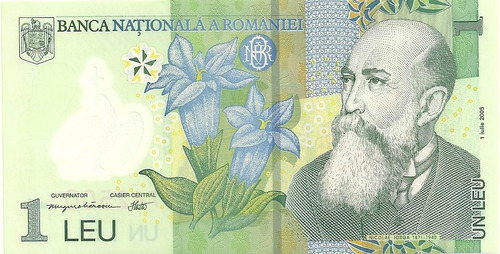 Billete Rumania 1 Lei Plastico Año 2005 Sin Circular Flores