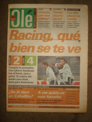 Diario Ole 09/08/1998- Racing Que Bien Se Te Ve