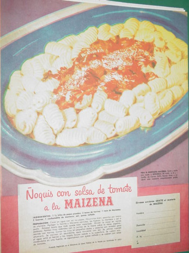 Publicidad Antigua Maizena Receta Ñoquis Con Salsa De Tomate