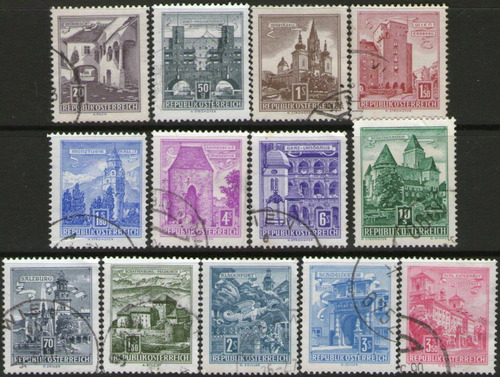 Austria 13 Sellos Monumentos, Iglesias, Castillos Años 1957+