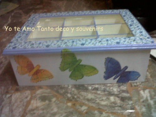 Caja De Té 4 Divisiones Decorada Decoupage Pintada A Mano