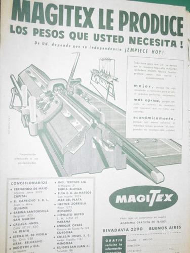 Publicidad Antigua Maquina Tejer Knitting Machine Magitex M1