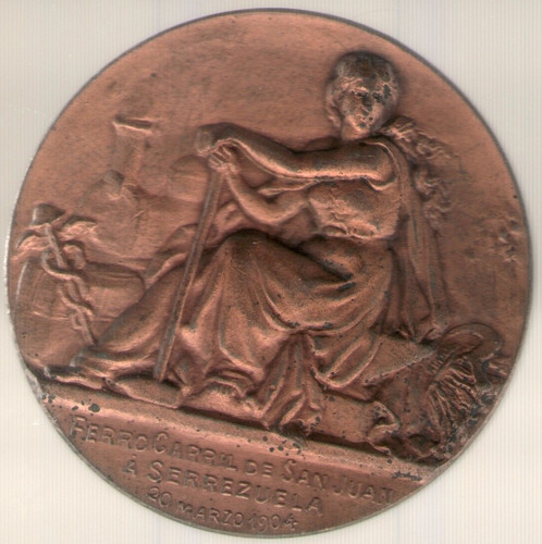 Medalla Ferrocarril San Juan A Serrezuela 1904 Exc+