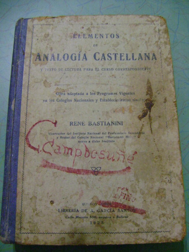 Libro De Educativo De Elementos De Analogia Castellana