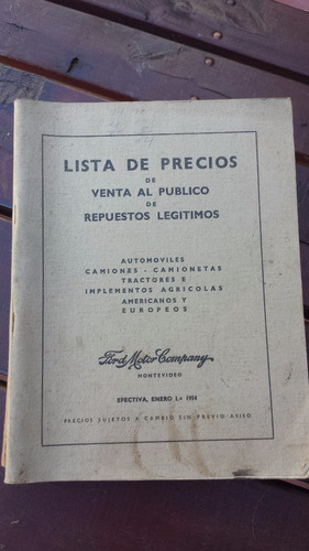 Lista De Precios De Ford Autos, Camiones, Camionetas 1954