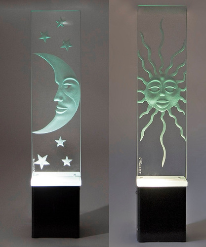 Lámparas-dos-modernas Decorativas Cristal Grabado Sol Y Luna