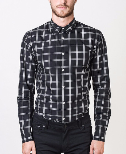 Camisa El Burgues Dree Negra Cuadros Hombre Orig Manga Larga