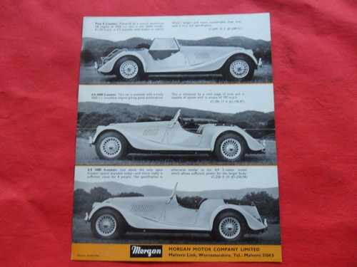 Folleto Auto Antiguo Morgan 4/4 Plus 8  No Manual Insignia