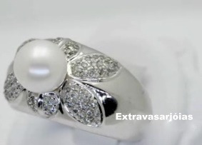 Anel Em Ouro Branco 18k Com Pérola Mais Brilhantes!!