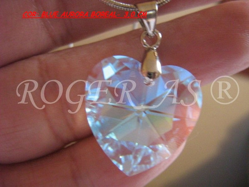 Imagem 6 de 6 de Colar Coração Cristal Swarovski Blue Ab 2,0 Cm - Prata 925