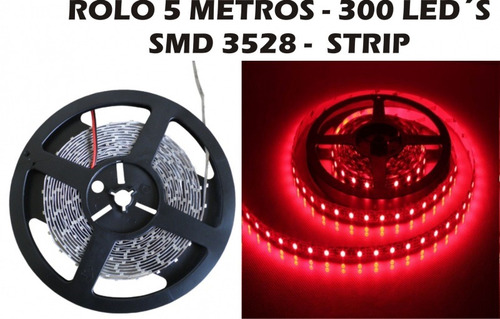 Fita De Led Vermelha Siliconada 5m 300 Leds + Fonte 12v 2,5a