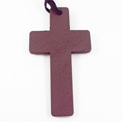 Cruz De Madeira Rústico Grande + Cordão De Couro Crucifixo