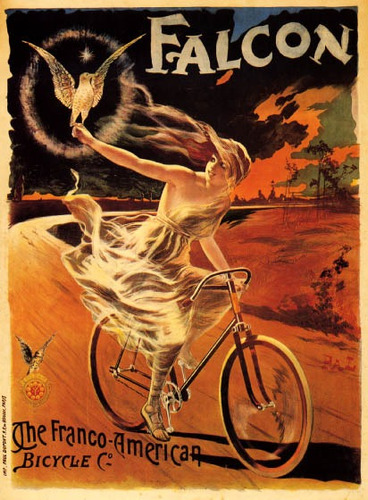 Cartaz Poster Vintage Mulher Veloz Bicicleta Passaro Falcão