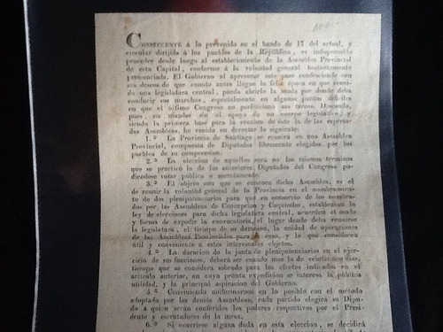 Impresos Chilenos Asamblea Ramón Freire Ramón Vicuña - 1825