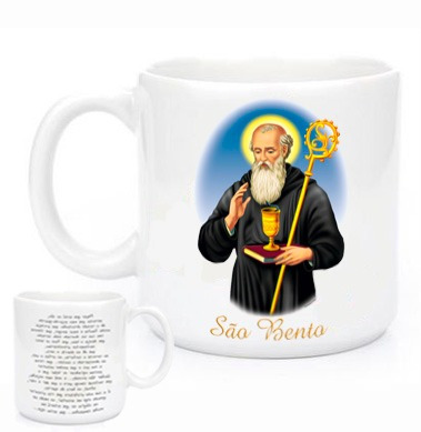 Imagem 1 de 2 de Canecas Religiosas São Bento Com Oração