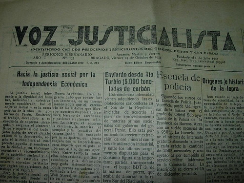 Diario Voz Justicialista 1/7/52 Bragado Peronismo Peron