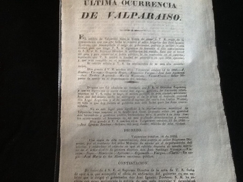 Impresos Chilenos Valparaíso José Ignacio Zenteno - 1825