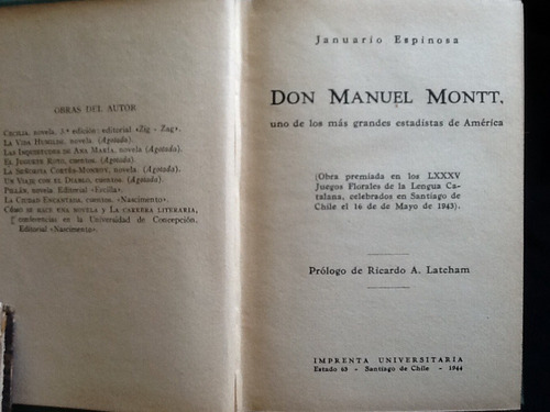 Manuel Montt Estadista América - Januario Espinoza - 1944