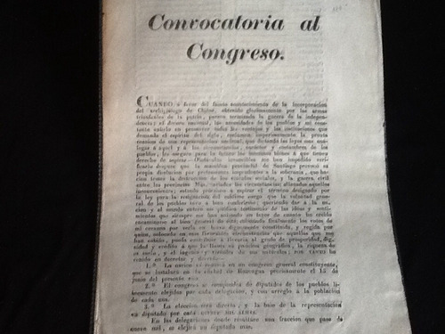 Impresos Chilenos Convocatoria Al Congreso Ramón Freire 1826