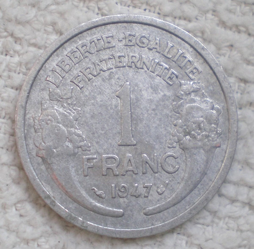 Francia 1 Franco Año 1947 Moneda De Aluminio Km#885a.1