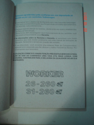 Manual Caminhão Vw Worker 26.260e 31.260e Bau Truck