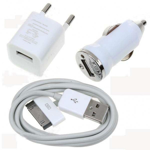 Kit Cargador Auto + Pared + Cable Usb Para iPhone 3 4s iPod