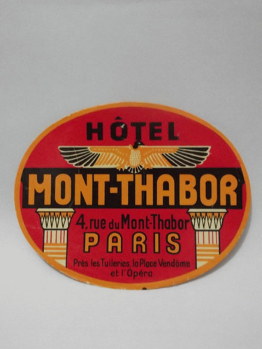 Etiqueta De Bagagem Hotel Mont - Thabor Paris - Francês