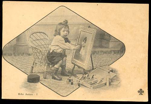 Cartão Postal Antigo Tematico Infantil Menino Pintor