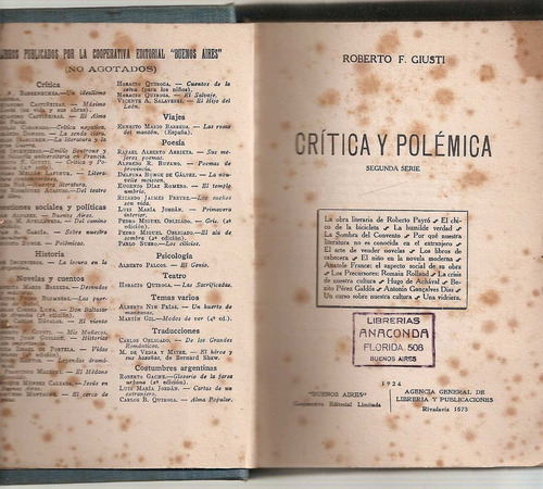 Critica Y Polemica - Segunda Serie - Giusti - Buenos Aires