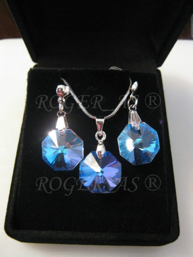 Conjunto Cristal Swarovski Castanha Blue Boreal