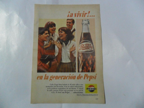 Antigua Publicidad Pepsi Cola Bebida Botella Gaseosa 1965