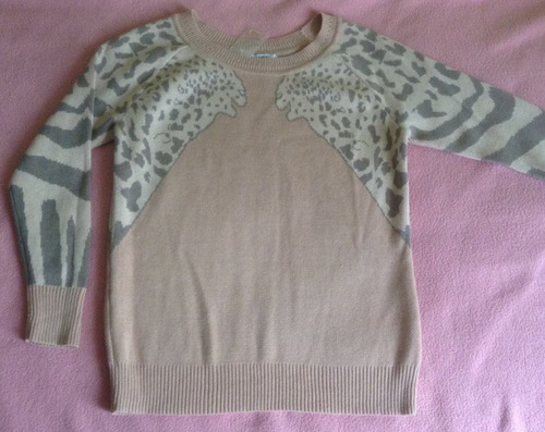 Chompa Rosa Detalle Animal Print - Talla M