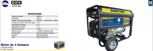 Generador A Gasolina 6000 W 390 Cc Surtek Planta - Gg560
