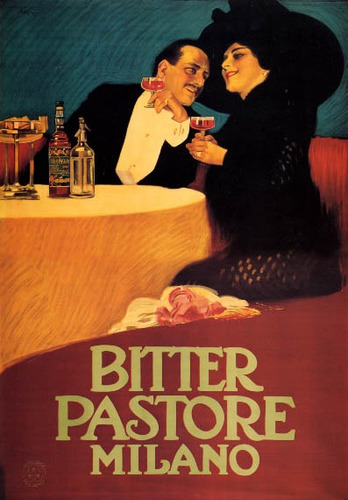 Cartaz Poster Vintage Italia Bebida Casal Restaurante Milano