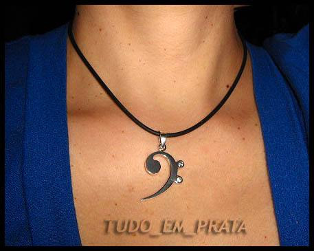 Pingente Clave De Fa Em Prata Com Zircônias