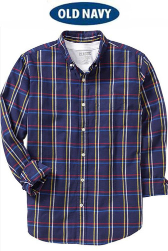 Camisa S Old Navy Azul Cuadros Chica Slim Fit Hombre Fina!!