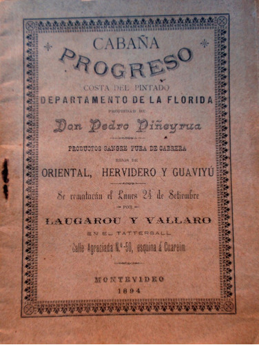 Folleto Estancia Cabaña Progreso De Florida De Piñeyrua 1894