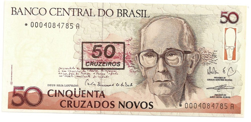 Brasil - C-210a, 50 Cruzeiros, 1990, Série 0004ª, Fe - Rara.