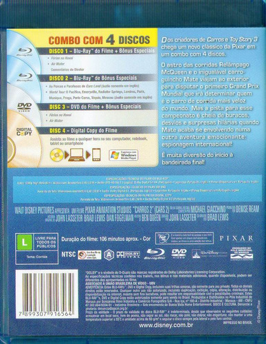 Blu-ray Duplo+dvd+digital Copy - Carros 2 - Novo***