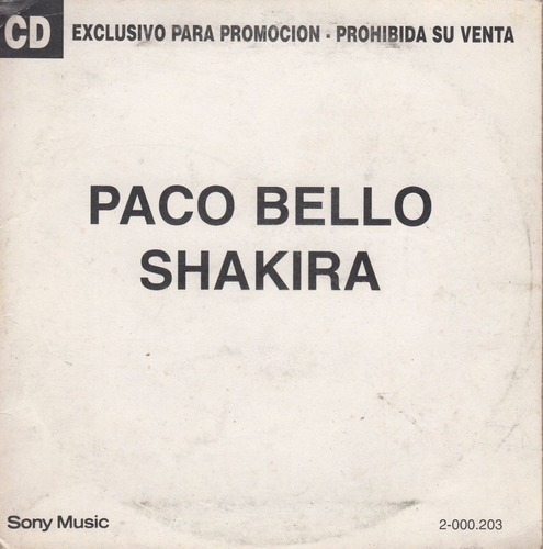 Cd Promocional Shakira Y Paco Bello Argentina 1995 4 Temas