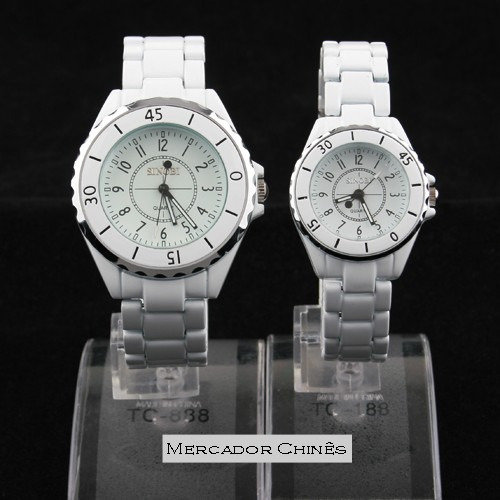 Relógio Casal Fashion Sinobi Stainless Steel Branco Quartz