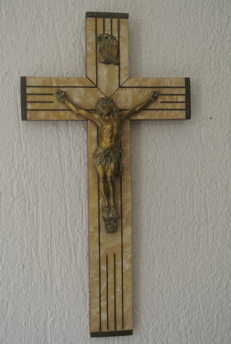 Antiguo Cruz Con Cristo De Bronce