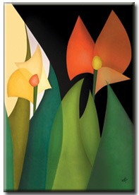 Quadro Decorativo Gravura Tela Painel Cubismo Flores 2 70x50