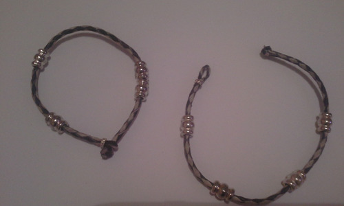 Pulsera Cuero Crudo Combinada Negro Con Bolitas Metal