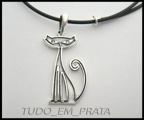 Pingente Gato / Gatinho Em Prata Com Cordão