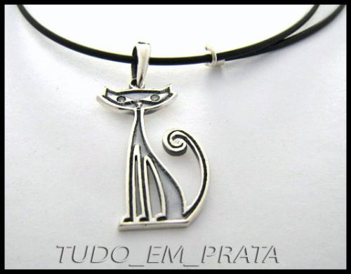 Pingente Gato / Gatinho Em Prata Com Cordão