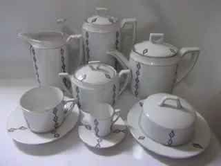 LO 224 – Jogo de chá ou café antigo em porcelana alemã Rosenthal para 6  pessoas com travessa e prato para bolo com bordas em ouro